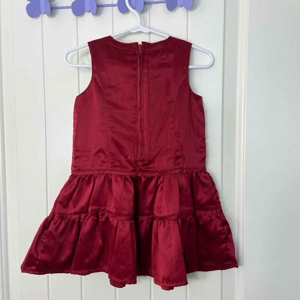 NWOT Vintage Old Navy baby girl’s deep red satin tiered‎ bow sleeveless dress